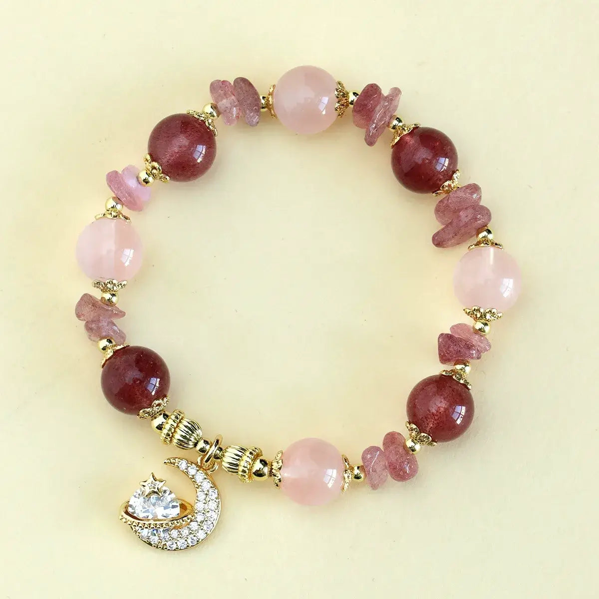 Strawberry crystal star moon bracelet